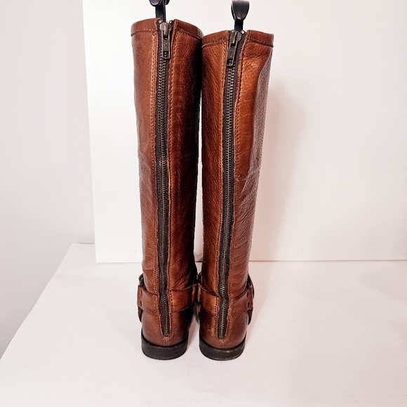 Frye Phillip Harness Tan Leather Full Zip Tall Riding Boot Size 8 - Picture 3 of 14